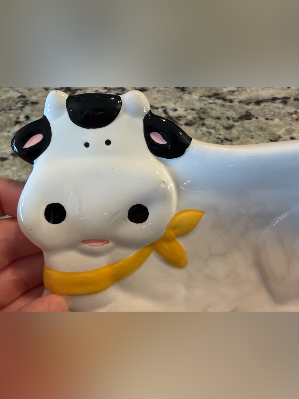 Cooks Club Cow Shaped Ceramic Spoon Rest or Trinket Tray with Yellow Scarf - Picture 2 of 6